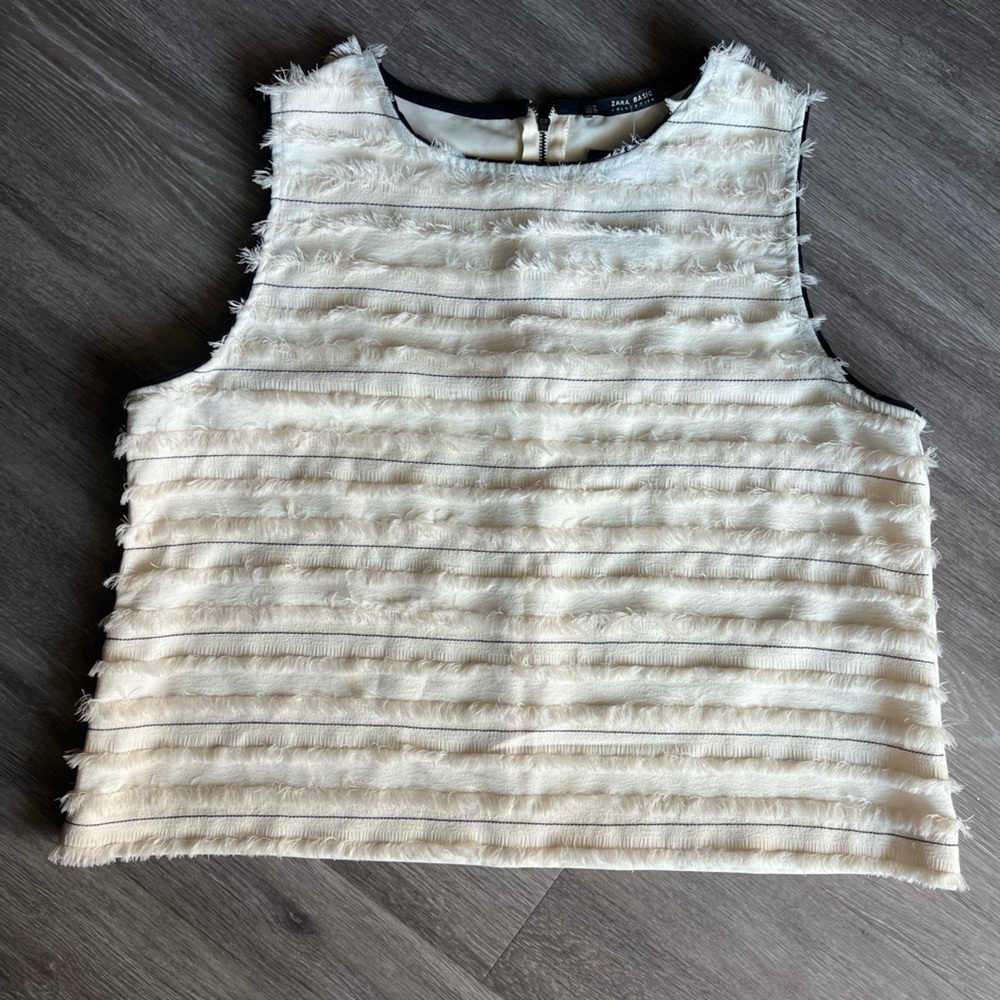 Zara White Textured Tank Top